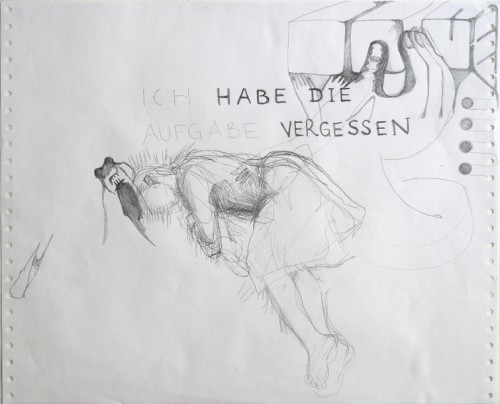 468 "aufgabe vergessen" (nach Simone Koch: "Where (s)he is, there is nature") bleistift auf endlospapier 37,5 x 30,5 cm